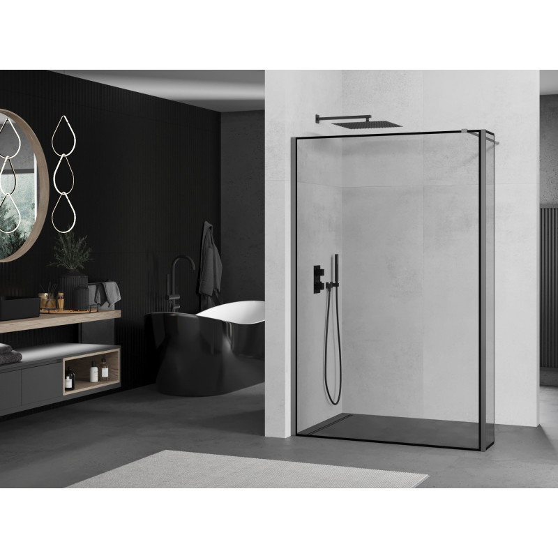 Mexen Kioto Walk-in Shower Screen 120 x 30 cm, Black Frame, Gun Metal - 800-120-212-95-70-030