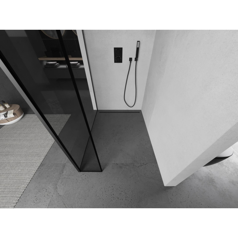Mexen Kioto Walk-in Shower Screen 120 x 30 cm, Black Frame, Gun Metal - 800-120-212-95-70-030