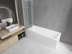 Mexen Cubik rectangular bathtub 160 x 70 cm with enclosure and 3-panel screen 120 cm, transparent, chrome - 550316070X9012030100