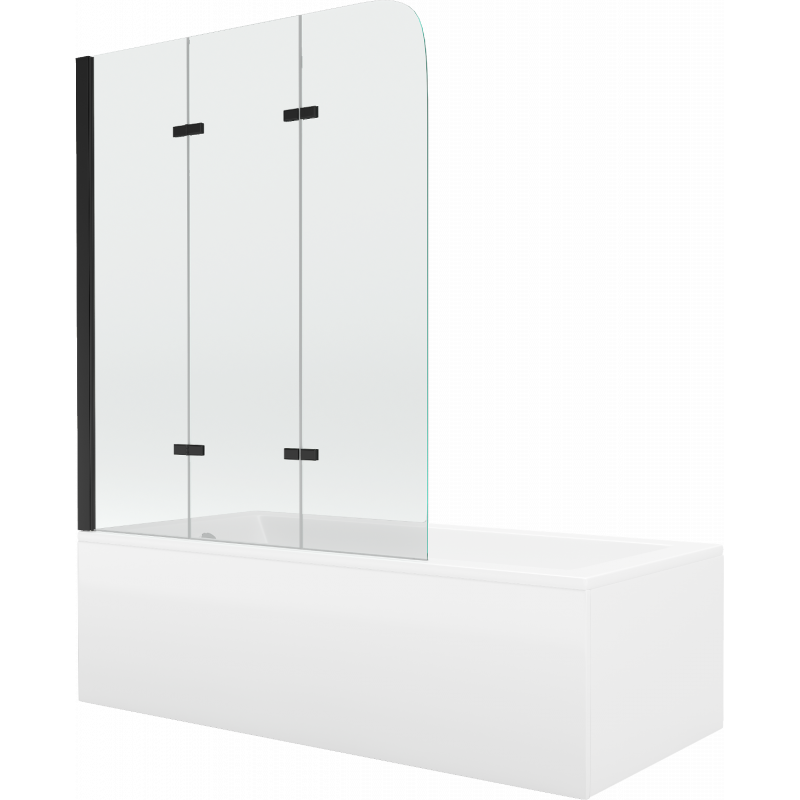Mexen Cubik rectangular bathtub 160 x 70 cm with panel and 3-wing 120 cm screen, transparent, black - 550316070X9012037000
