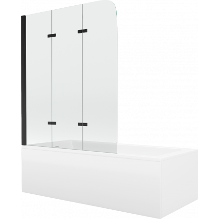 Mexen Cubik rectangular bathtub 160 x 70 cm with panel and 3-wing 120 cm screen, transparent, black - 550316070X9012037000