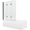 Mexen Cubik rectangular bathtub 160 x 70 cm with panel and 3-wing 120 cm screen, transparent, black - 550316070X9012037000