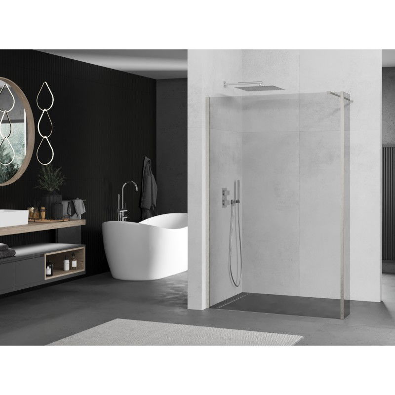 Mexen Kioto Walk-in Shower Wall 145 x 40 cm, Transparent, Brushed Nickel - 800-145-212-97-00-040
