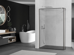 Mexen Kioto 100 x 40 cm Walk-in Shower Wall, Black Frame, Brushed Nickel - 800-100-212-97-70-040
