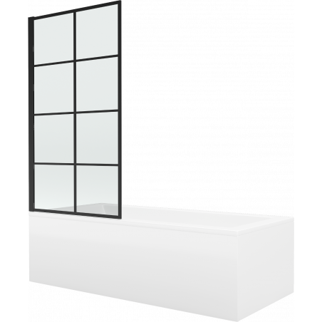 Mexen Cubik rectangular bath 160 x 70 cm with casing and single-leaf screen 70 cm, black pattern - 550316070X9307017077