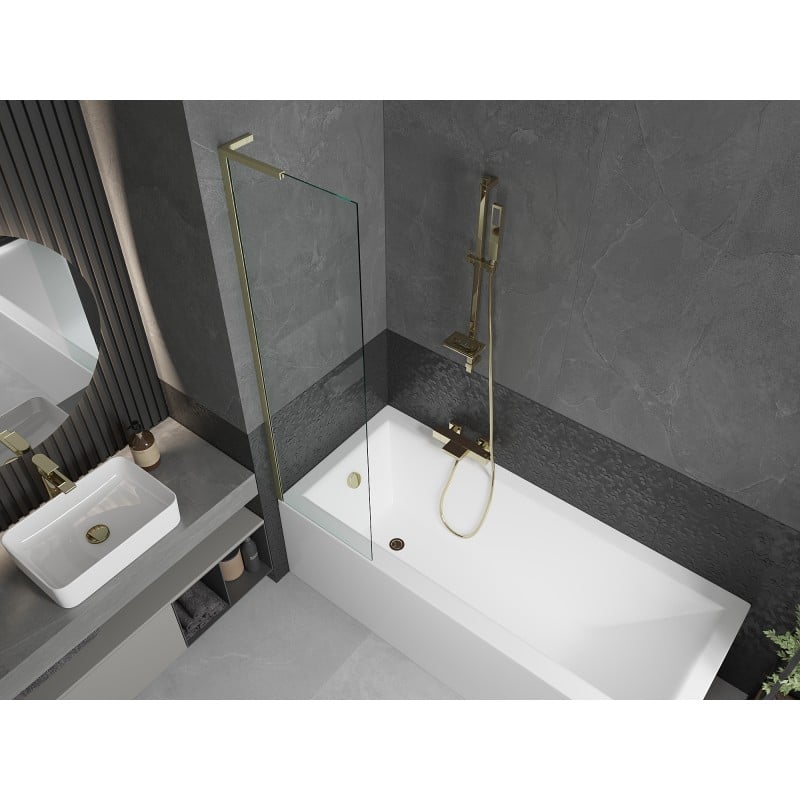 Mexen Next L Bathtub Screen 1-panel 50 x 150 cm, Transparent, Brushed Gold - 895-050-000-03-00-55