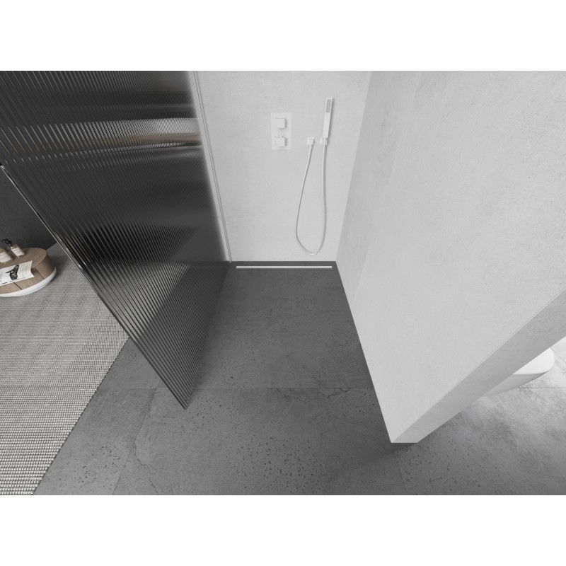 Mexen Kioto L Walk-in Shower Wall 90 x 200 cm, Stripes, White - 800-090-103-20-09