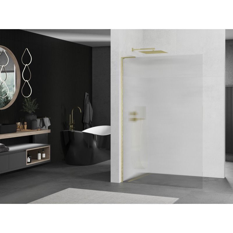 Mexen Kioto L Walk-in Shower Wall 100 x 200 cm, Stripes, Brushed Gold - 800-100-103-55-09