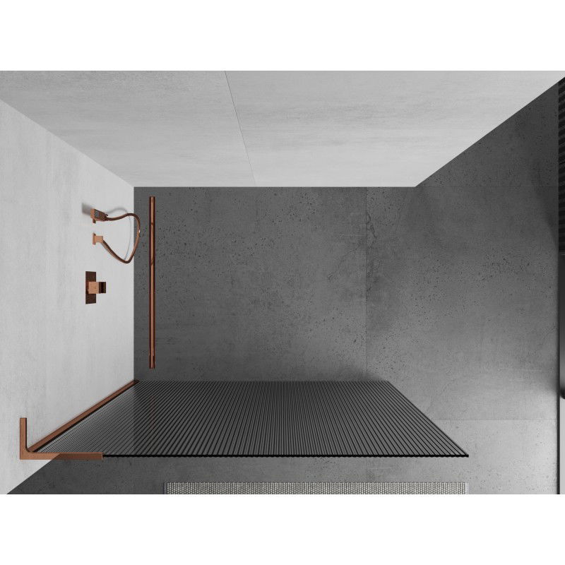 Mexen Kioto L Walk-in Shower Wall 90 x 200 cm, Stripes, Rose Gold - 800-090-103-60-09