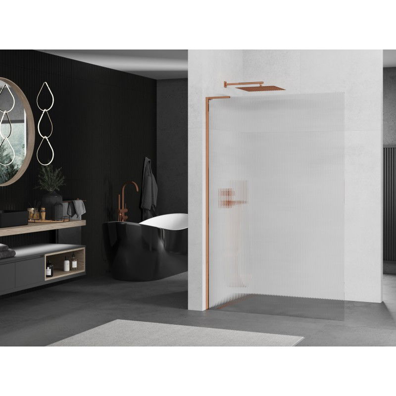 Mexen Kioto L Walk-in Shower Wall 120 x 200 cm, Stripes, Rose Gold - 800-120-103-60-09
