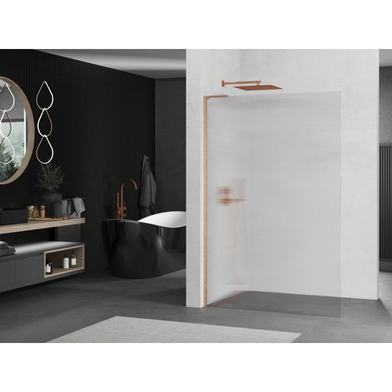 Mexen Kioto L Walk-in Shower Wall 110 x 200 cm, Stripes, Brushed Copper - 800-110-103-65-09