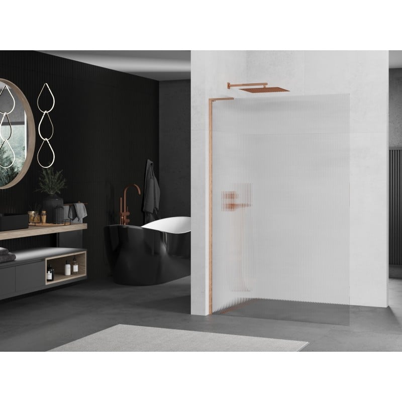 Mexen Kioto L Walk-in Shower Wall 120 x 200 cm, Stripes, Brushed Copper - 800-120-103-65-09