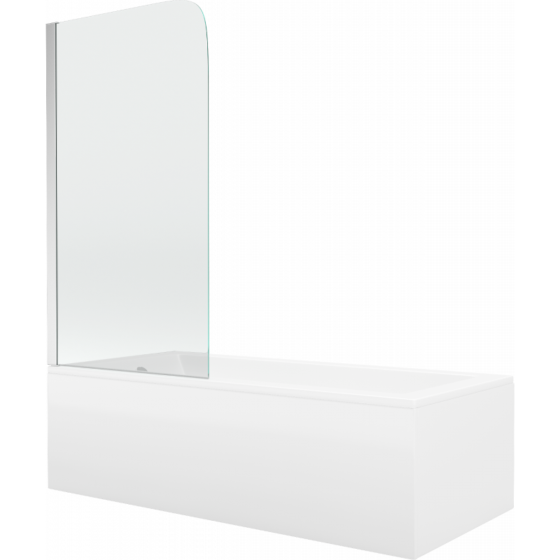 Mexen Cubik rectangular bathtub 170 x 70 cm with panels and a 1-wing screen 80 cm, Transparent, Chrome - 550317070X9008010100