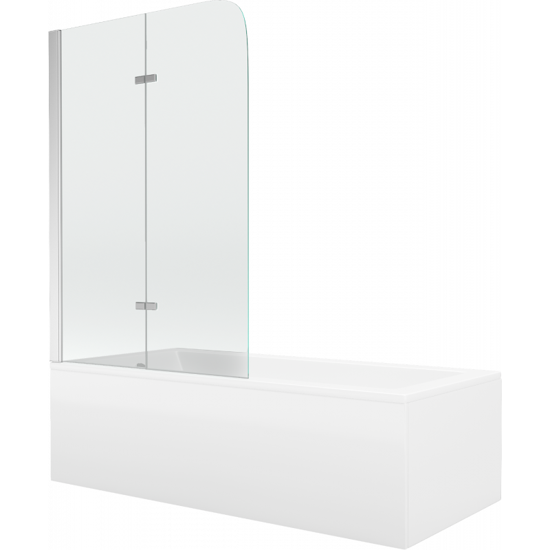 Mexen Cubik rectangular bathtub 170 x 70 cm with panels and a 2-wing screen 80 cm, Transparent, Chrome - 550317070X9008020100