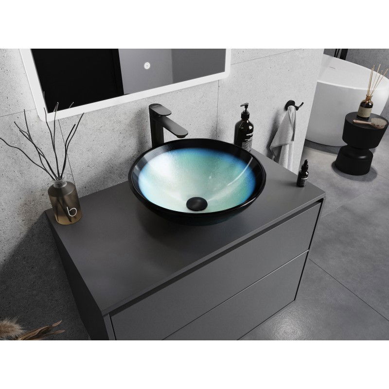Mexen Mira glass countertop washbasin 42 x 42 cm, blue - 24124247