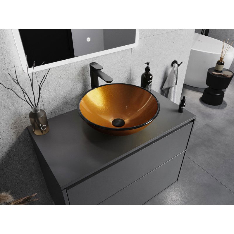 Mexen Mira Glass Countertop Washbasin 42 x 42 cm, Gold - 24124250