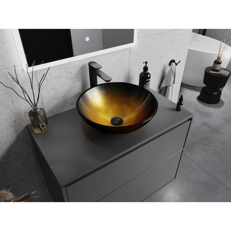 Mexen Mira glass countertop sink 42 x 42 cm, dark gold - 24124251