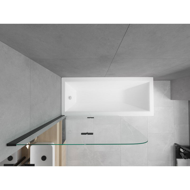 Mexen Cubik rectangular bath 170 x 70 cm with housing and 2-panel screen 100 cm, transparent, black - 550317070X9010027000