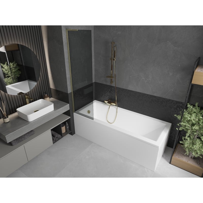 Mexen Next L Bathtub Screen 1-Panel 50 x 150 cm, Graphite, Brushed Gold - 895-050-000-03-40-55