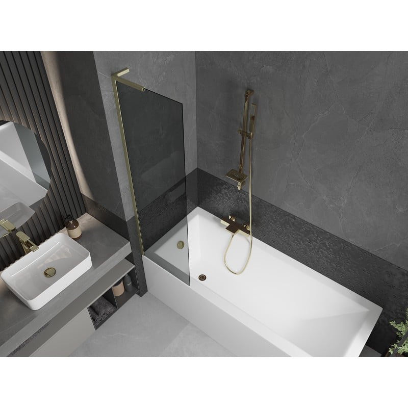 Mexen Next L Bathtub Screen 1-Panel 50 x 150 cm, Graphite, Brushed Gold - 895-050-000-03-40-55