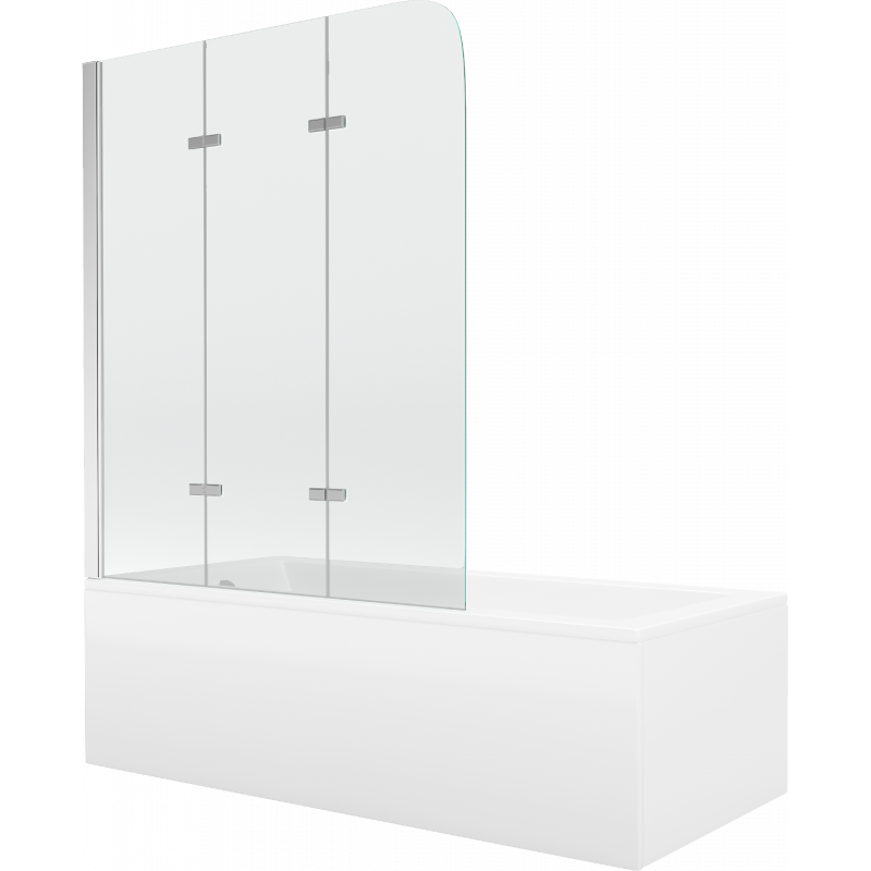 Mexen Cubik rectangular bathtub 170 x 70 cm with panels and a 3-wing screen 120 cm, Transparent, Chrome - 550317070X9012030100