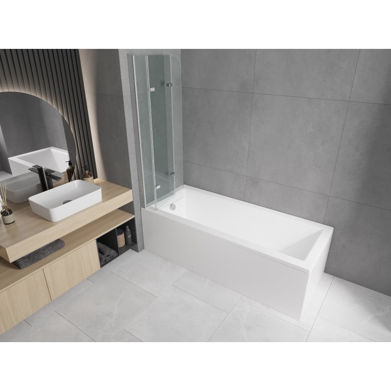 Mexen Cubik rectangular bathtub 170 x 70 cm with casing and 3-panel screen 120 cm, transparent, chrome - 550317070X9012030100