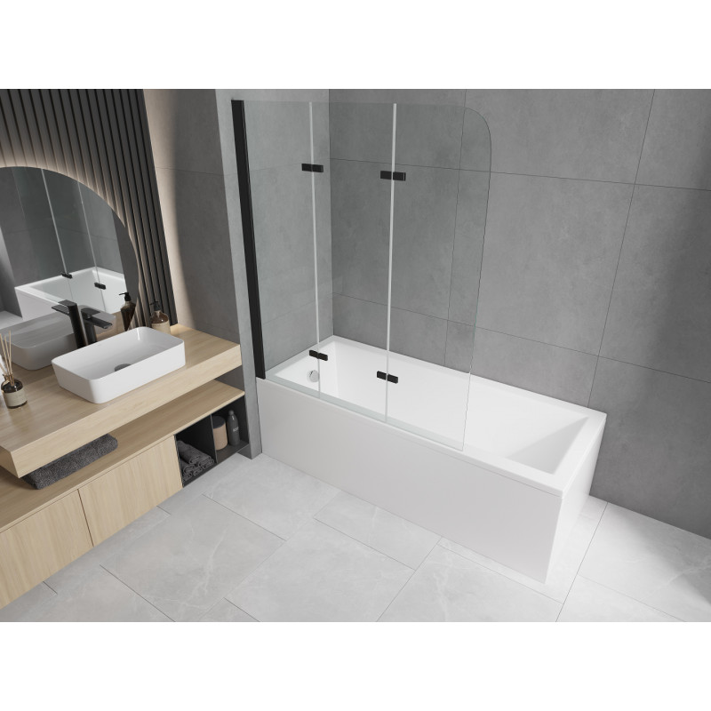 Mexen Cubik Rectangular Bathtub 170 x 70 cm with Enclosure and 3-Panel Screen 120 cm, Transparent, Black - 550317070X9012037000