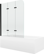 Mexen Cubik Rectangular Bathtub 170 x 70 cm with Enclosure and 3-Panel Screen 120 cm, Transparent, Black - 550317070X9012037000