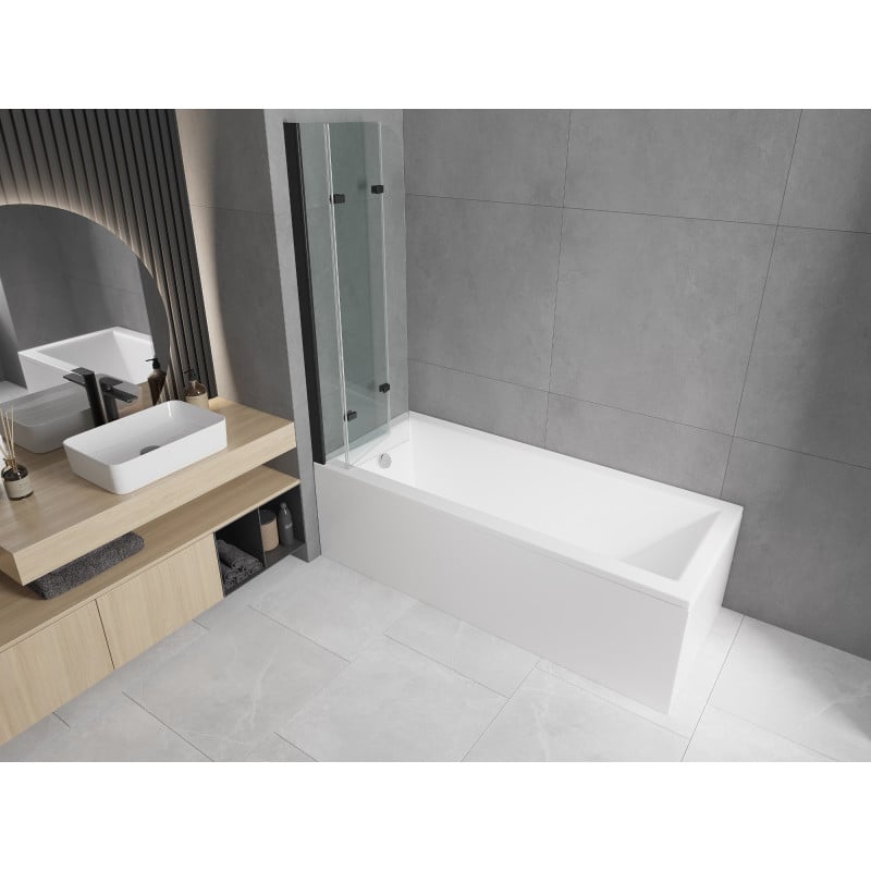 Mexen Cubik Rectangular Bathtub 170 x 70 cm with Enclosure and 3-Panel Screen 120 cm, Transparent, Black - 550317070X9012037000