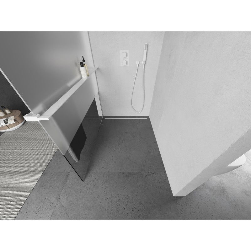 Mexen Kioto+ shower screen with shelf Walk-in 100 x 200 cm, transparent/frost, white - 800-100-121-20-35