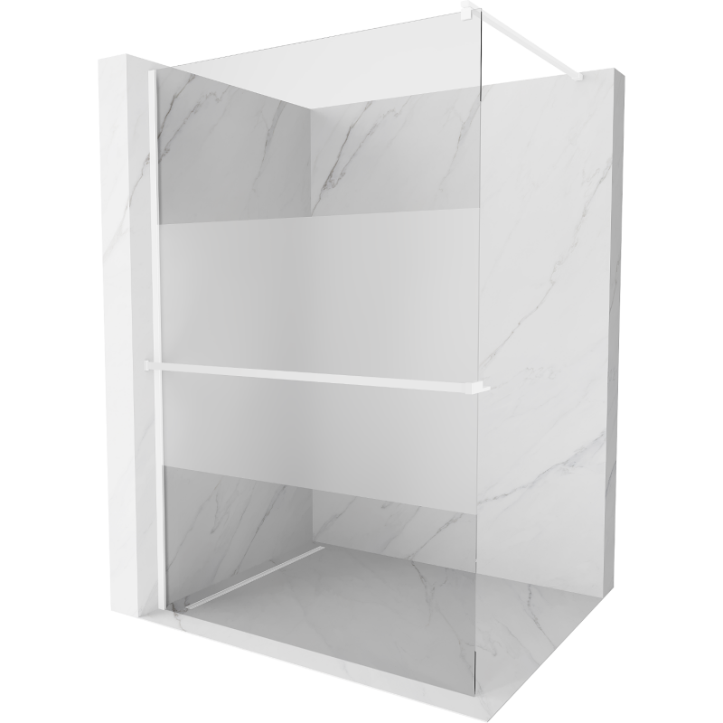 Mexen Kioto+ Walk-in Shower Screen with Shelf 100 x 200 cm, Transparent/Frosted, White - 800-100-121-20-35