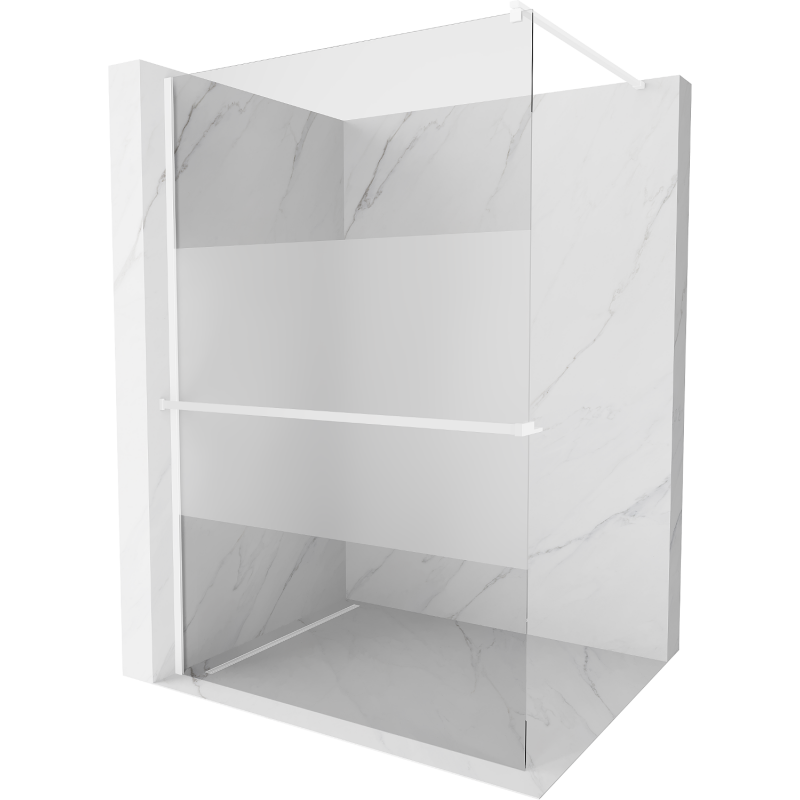 Mexen Kioto+ Walk-in Shower Wall with Shelf 130 x 200 cm, Transparent/Frosted, White - 800-130-121-20-35