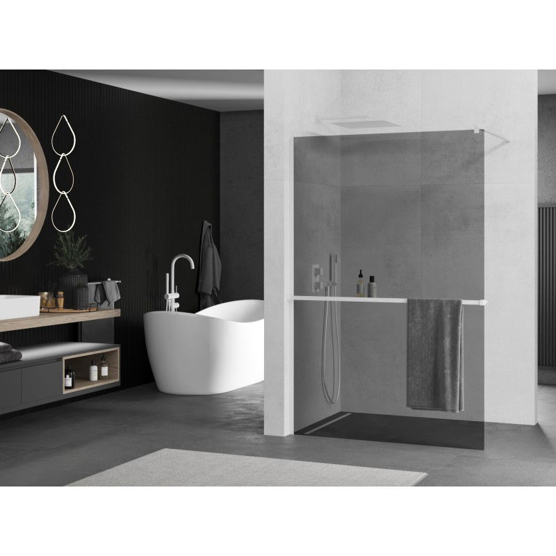 Mexen Kioto+ Walk-in Shower Wall with Shelf 130 x 200 cm, Graphite, White - 800-130-121-20-40