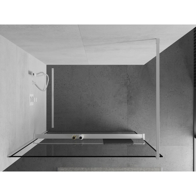 Mexen Kioto+ shower wall with shelf Walk-in 100 x 200 cm, black frame, white - 800-100-121-20-70