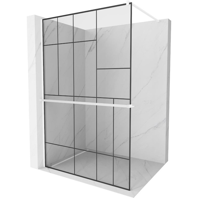 Mexen Kioto+ shower wall with shelf Walk-in 90 x 200 cm, black pattern, white - 800-090-121-20-78