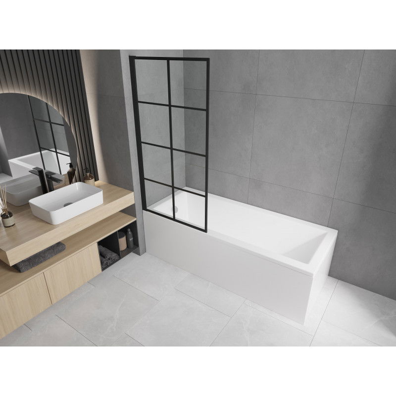 Mexen Cubik rectangular bath 170 x 70 cm with housing and 1-leaf screen 70 cm, black pattern - 550317070X9307017077