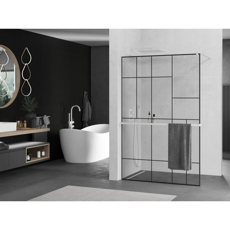 Mexen Kioto+ Shower Screen with Shelf Walk-in 140 x 200 cm, Black Pattern, White - 800-140-121-20-78