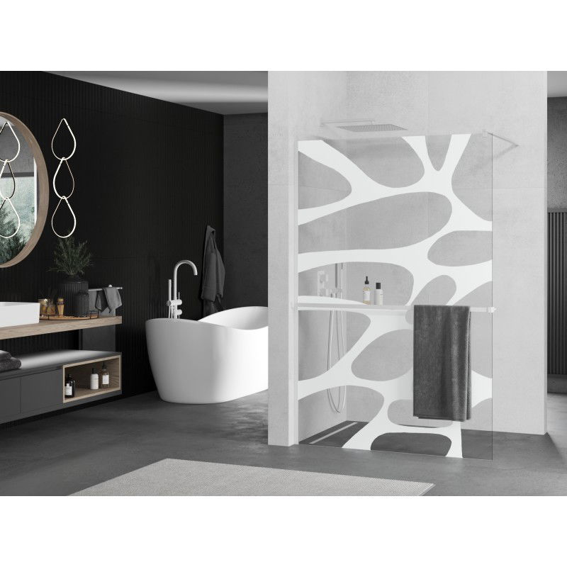Mexen Kioto+ shower wall with shelf Walk-in 130 x 200 cm, white wave, white - 800-130-121-20-97
