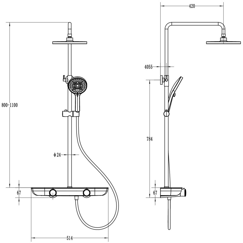 Mexen Axis exposed shower set with rain showerhead and faucet, gold/white - 78112-25