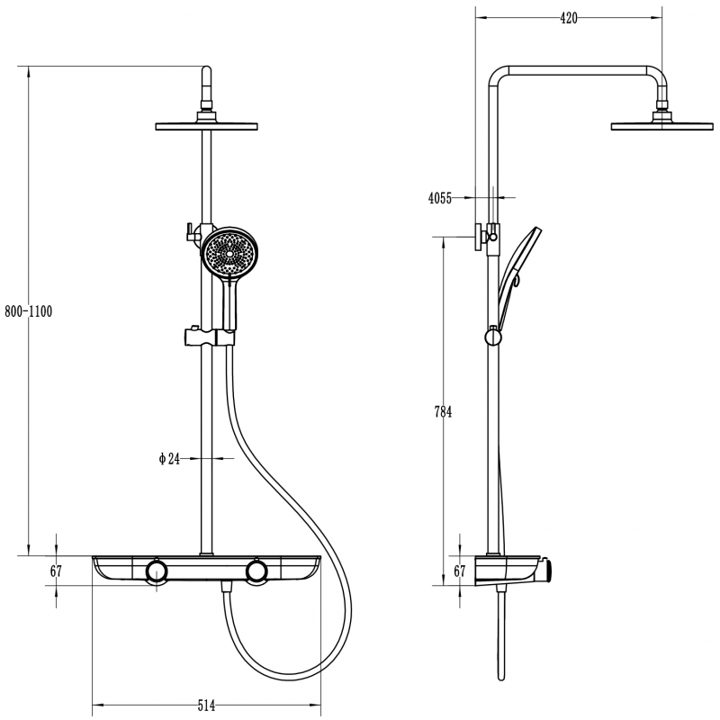 Mexen Axis shower set with overhead shower and faucet, gold/white - 78112-25