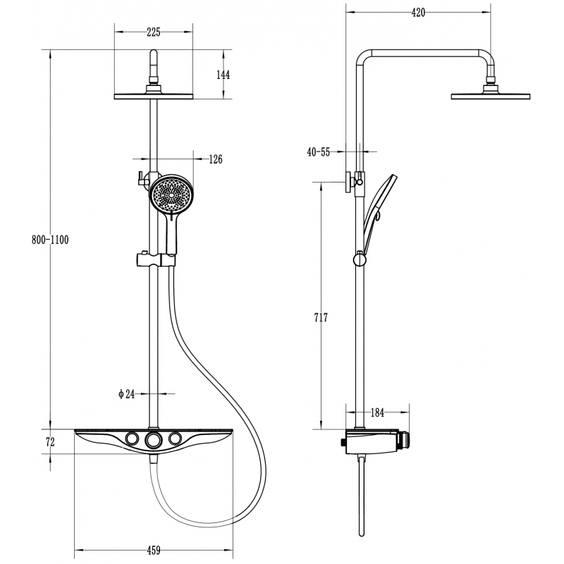 Mexen Exxo surface-mounted shower set with rain shower and faucet, black - 78113-70
