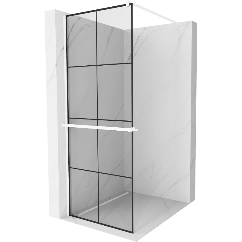 Mexen Kioto+ shower wall with shelf Walk-in 70 x 200 cm, black grid, white - 800-070-121-20-77