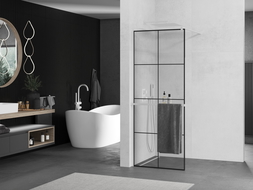 Mexen Kioto+ shower wall with shelf Walk-in 70 x 200 cm, black grid, white - 800-070-121-20-77