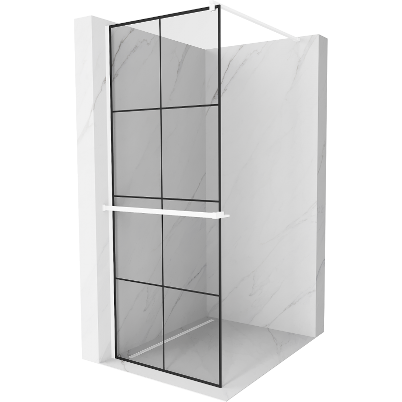 Mexen Kioto+ Walk-in Shower Wall with Shelf 80 x 200 cm, Black Pattern, White - 800-080-121-20-77