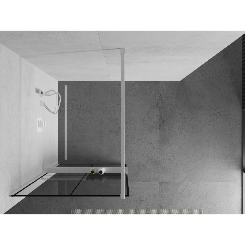 Mexen Kioto+ Shower wall with shelf Walk-in 80 x 200 cm, black grid, white - 800-080-121-20-77