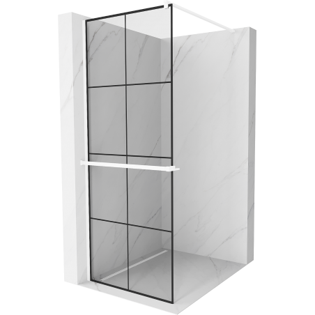 Mexen Kioto+ shower wall with shelf Walk-in 90 x 200 cm, black grid, white - 800-090-121-20-77