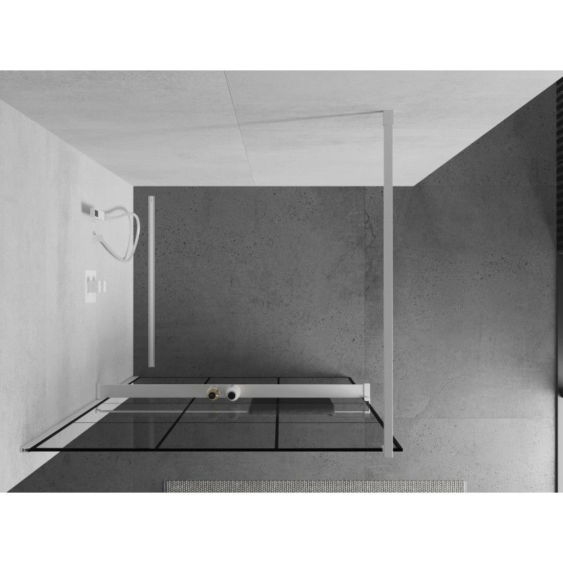 Mexen Kioto+ shower wall with shelf Walk-in 110 x 200 cm, black grid, white - 800-110-121-20-77