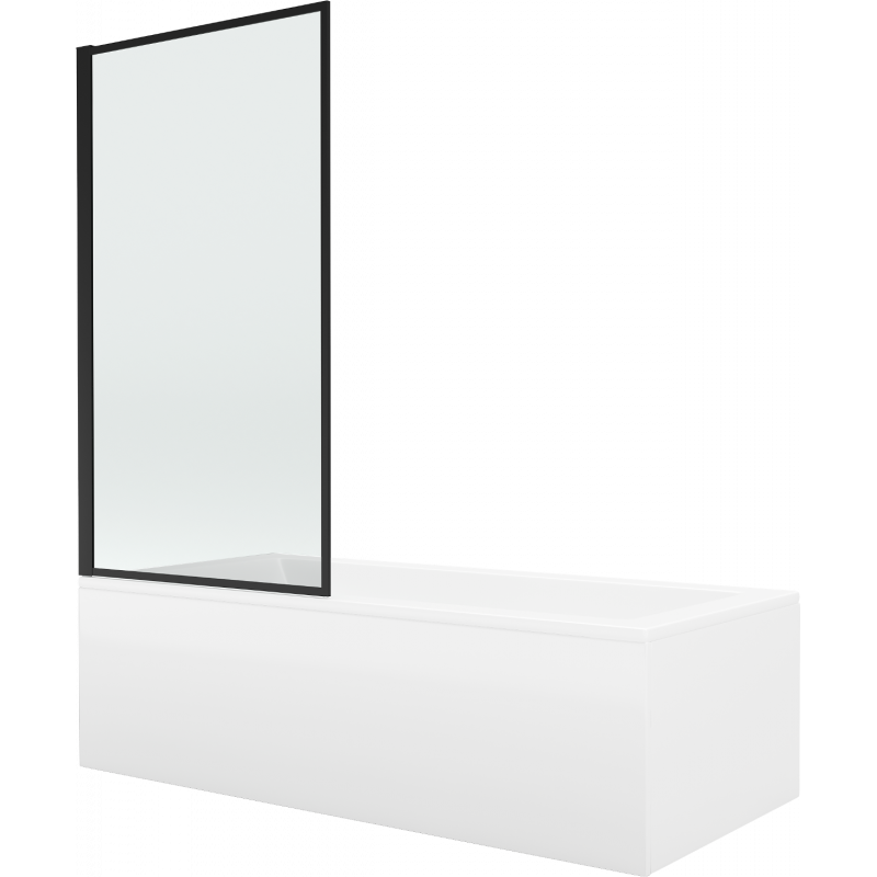 Mexen Cubik rectangular bathtub 170 x 70 cm with panels and a 1-wing screen 80 cm, Black pattern - 550317070X9308017070