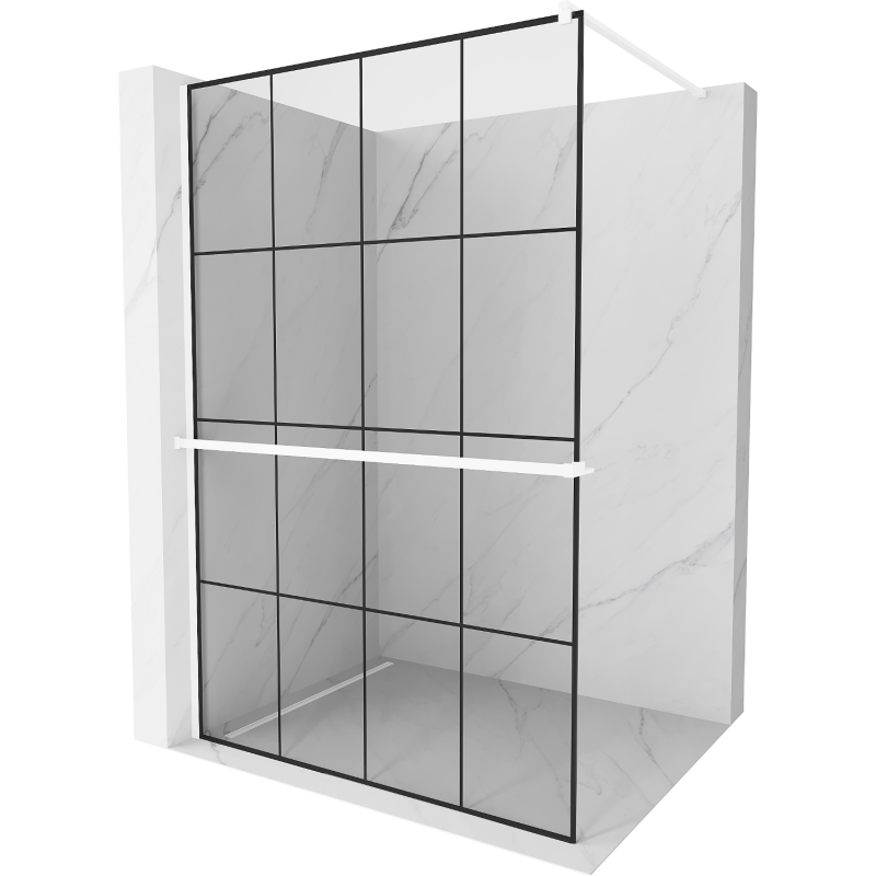 Mexen Kioto+ Shower Wall with Walk-in Shelf 140 x 200 cm, Black Pattern, White - 800-140-121-20-77