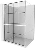 Mexen Kioto+ shower wall with shelf Walk-in 140 x 200 cm, black grid, white - 800-140-121-20-77